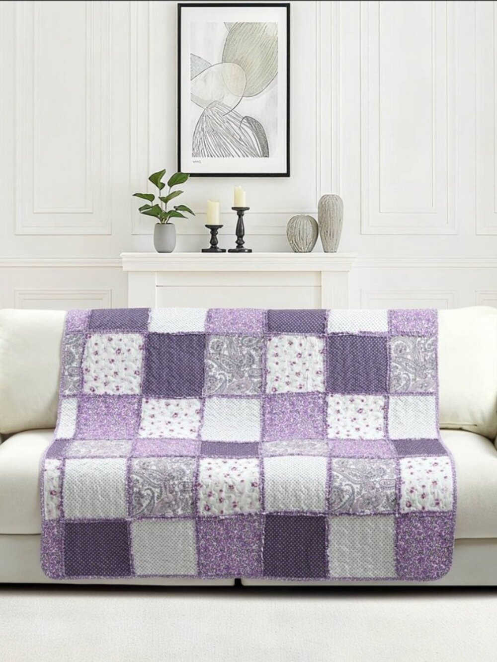 Purple Patchwork Quilted Throw Blanket 50"x60"